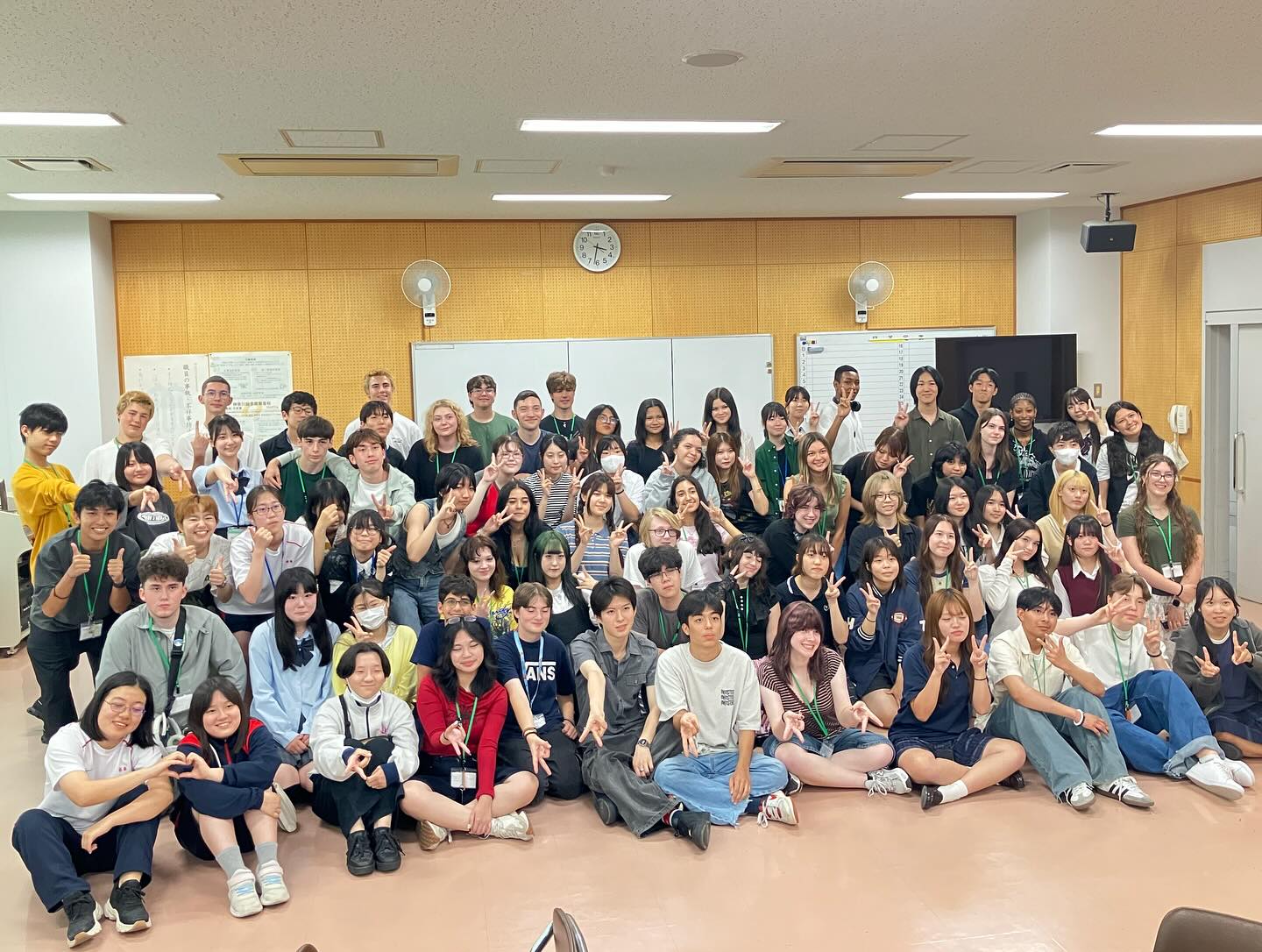 A large international student group at camp